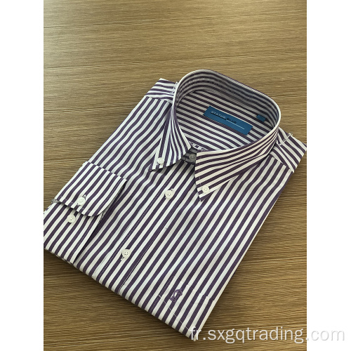 Chemise à rayures brodées teintes en fil à col montant pour homme